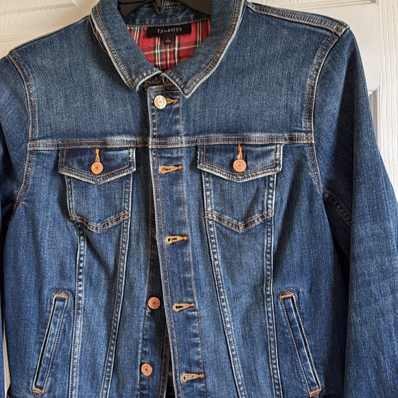 Talbots Jean Jacket with Tartan Plaid Cuffs - size large - NWT - Picture 11 of 12